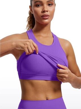 NWT - CRZ YOGA Ribbed seamless Crop Bra tank top in Royal Lilac Size Large